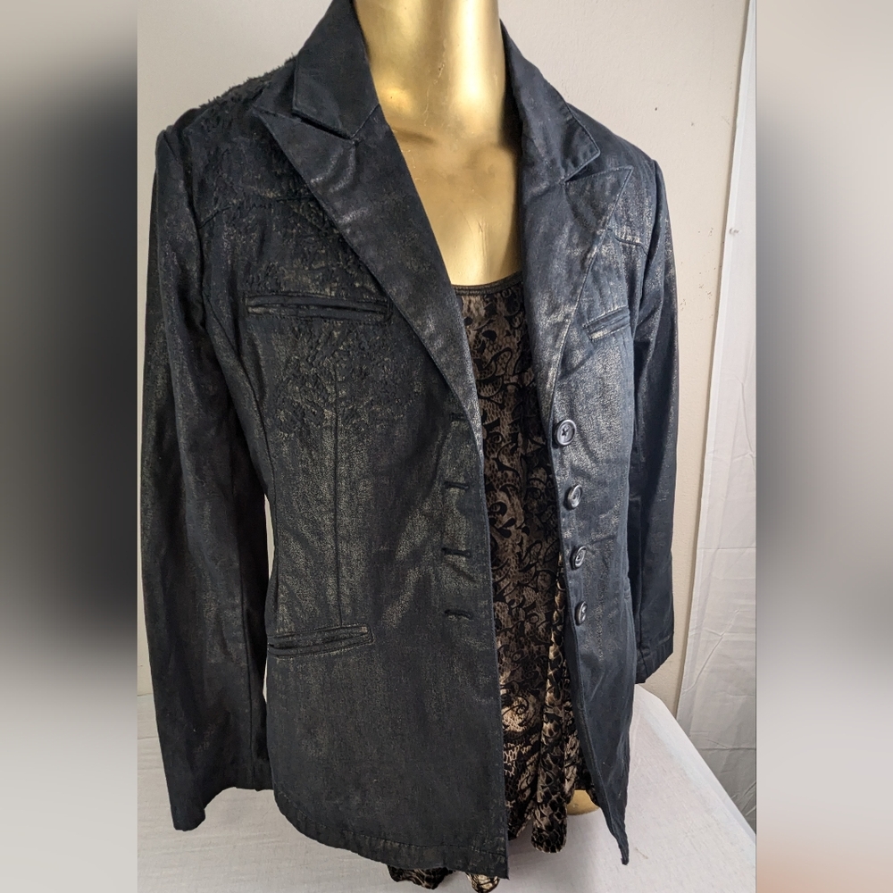 Coldwater Creek Shaped Black Shimmer Embroidered Blazer Size 16. Bag 6